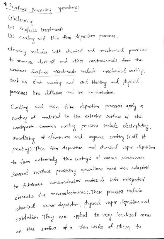Suface Processing opexations Mdeaning () Suface txeatments (3) avnd thin Alm depos:tion procenes Conting Cleain mcludes hoth