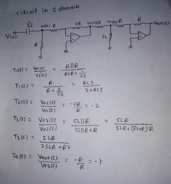 circuit in s domaim R - Vou t IS) 2R Vez1s)R Vo31) R Vols) R Vias SL RIIR Tils)= Volis RIIR+ CS RCS R. TILSJ= R2 2+RCS T21s)