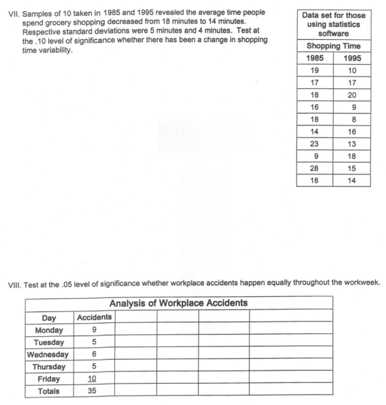 VII. Samples of 10 taken in 1985 and 1995 revealed the average time people Data set for those using statistics spend grocery