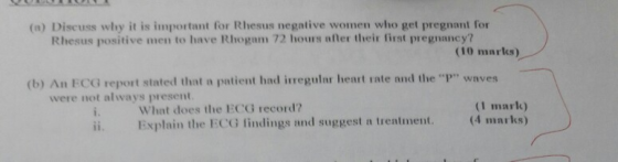 (n) Discuss why it is important for Rhesus negative women who get pregnant for Rhesus positive men to have Rhogam 72 hours af