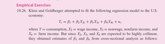 Empirical Exercises 10.26. Klein and Goldberger attempted to fit the following regression model to the U.S. economy: 343i whe