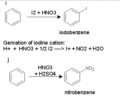 12+ HNO3 iodobenzene Genration of iodine cation HNO3 +H2SO4 NO2 nitrobenzene
