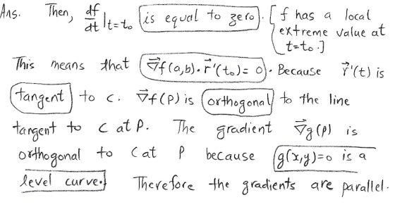 Then, f t t=to is egual to gefo Ans f has a local extreme value at |t=to ] This means hatf(a,b).r(to) Y(t) is Because tangen
