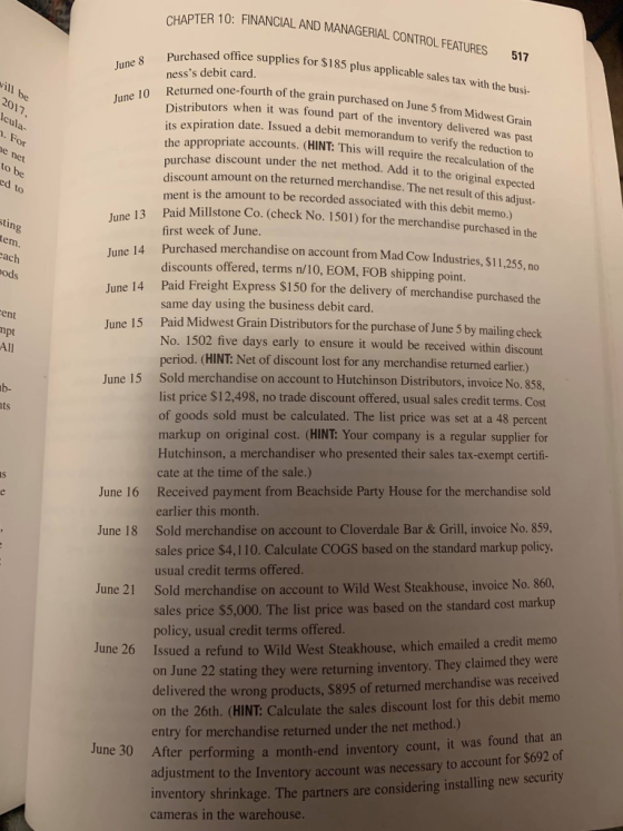 CHAPTER 10: FINANCIAL AND MANAGERIAL CONTROL FEATURES Purchased office supplies for $185 plus applicable sales tax wi nesss