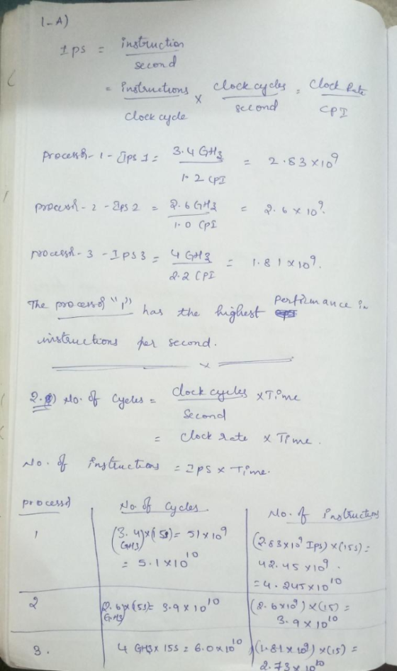 1-A) instuction Secend 1ps = lock Pate clock aycls Pnstauctions eeond Cloek cycle Procen8 2 83 x10 Q.6GH3 proces- 2-aps 2 .6X