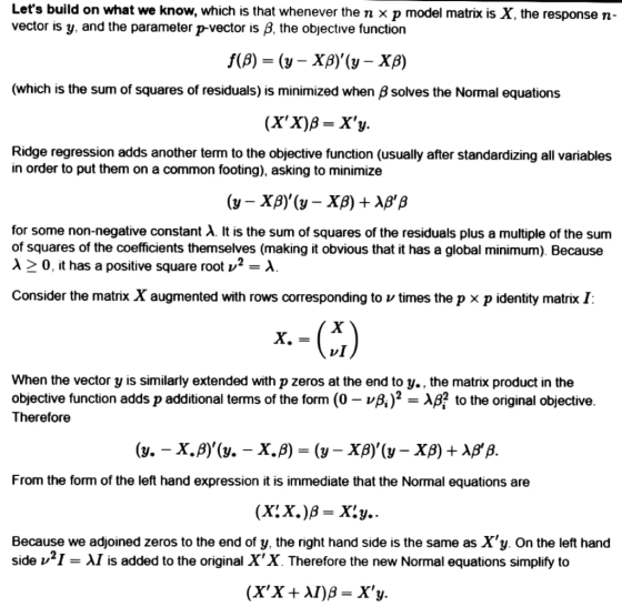 Lets build on what we know, which is that whenever the n x p model matrix is X, the response n vector is y, and the paramete