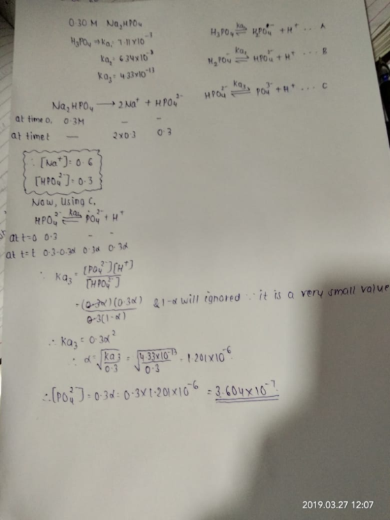 030 M Na,PO ka, 34x10 ka, 33v10 at time o, 0 3M at timet- 2x03 03 Naw, using C at t-0 03 o3will tgnored it is a very dmall va