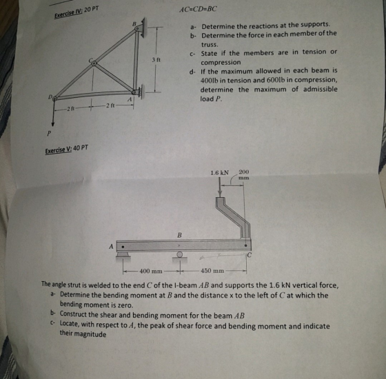 AC-CD- BC Exercise IV 20 PT a- Determine the reactions at the supports. b- Determine the force in each member of the truss c-