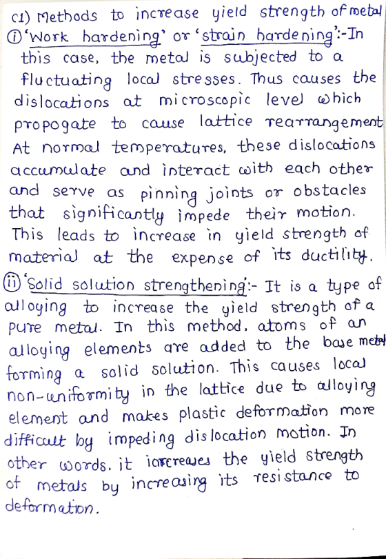 ci) Methods to increase yield strength of metal DWork bardening or strain harde ning-In this case, the metal is subjected to