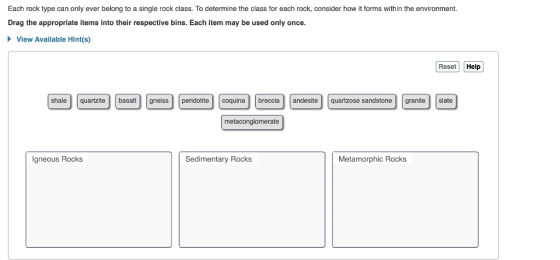 Each rock type can only ever belong to a single rock class. To determine the class for each rock, consider how it forms withi