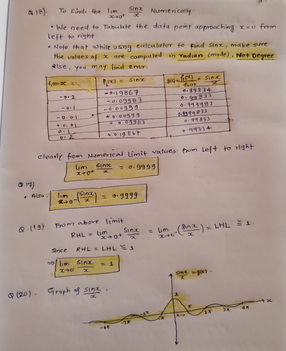 &18) To Fincl the lim SinI Numerically We need to Tabulate the data point approaching H HO fromn Left to right Note thaF Whil