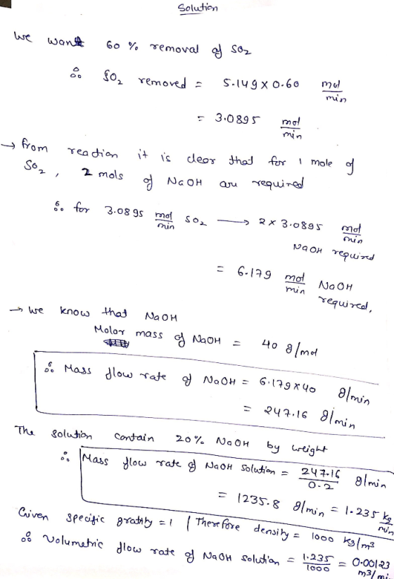 Solution We wonSt 60 % emoval mul S. l y g x 0.60 remove」 2 in 2 mols ρ の Mol0γ mass b Moss Jlow rate mu n Tu 80ludion contai