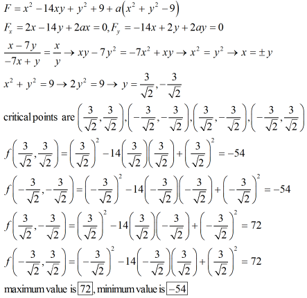 -7xy y critical points are -54 =-54 =72 =72 maximm value i72mum value is 54