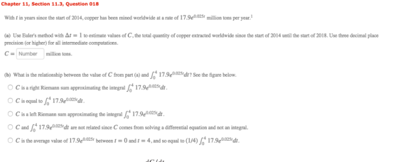 Chapter 11, Section 11.3, Question 018 With t in years since the start of 2014, copper has been mined worldwide at a rate of