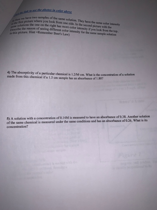 the photos in color above have two samples of the same solution. They have the same color intensity Here we icture where you