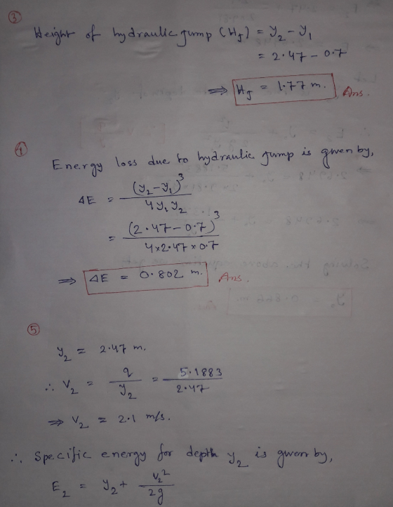 2.4t-07 N1 177 m. Ens Energy loss due. to hydranlie Jump (,- 49,92 is 7S P 4E 3 (2.47-07 1 4x2.47x07 coinda& O802 . Ams 5 2.4