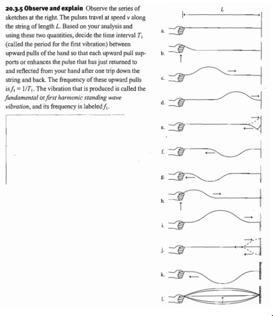 20.3.5 Observe and explain Observe the series of sketches at the right. The pulses travel at speed v along the string of leng