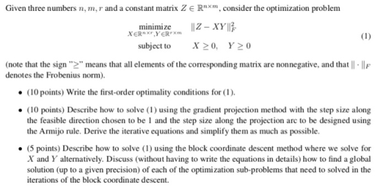 Given three numbers n, m, r and a constant matrix Z E RXm, consider the optimization problem minimize Z- XY subject toX20, Y