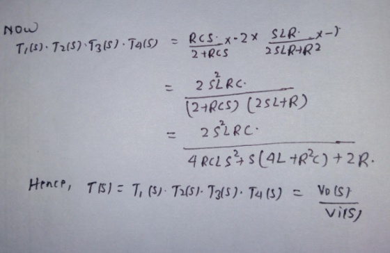 NoW RCS x-2x SLRx- 2 +Rcs TILS) Tr(S) T3s) . Tals) 2 SERC (2+Res) (25L+R) 2 52RC 4 RCLS s(4L+Rc) + 2 R. TIs)7, (s. Ts. T3(s).