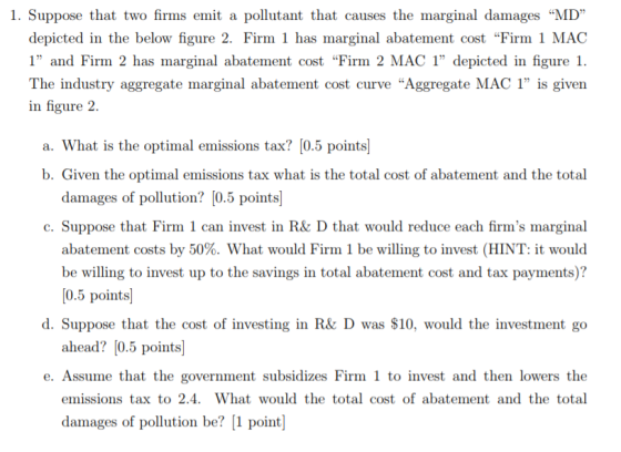depicted in the below figure 2. Firm 1 has marginal abatement cost Firm 1 MAC 1 and Firm 2 has marginal abatement cost Fir