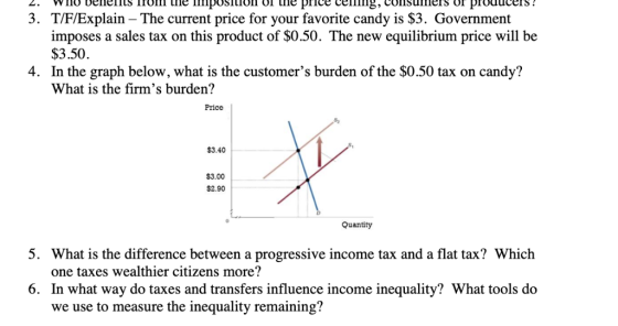 price cenng or producers ? 3. T/F/Explain - The current price for your favorite candy is $3. Government imposes a sales tax o