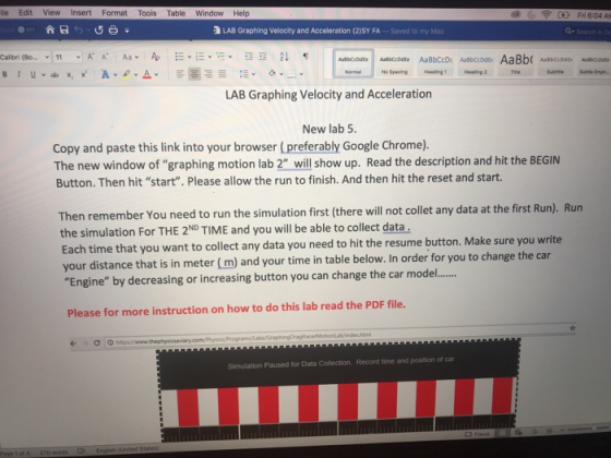 le Edit View Insert Format Tools Table Window Help Fri 6:04 A LAB Graphing Velocity and Acceleration (2)SY FASaved to Q- No S