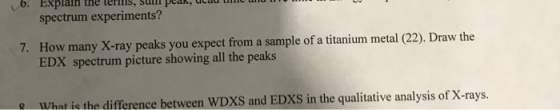 し/b. Explain the ten ns, sum peak, nn spectrum experiments? How many X-ray peaks you expect from a sample of a titanium metal