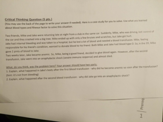 Critical Thinking Question (5 pts.) (You may use the back of the page to write your answer if needed). Here is a case-study f