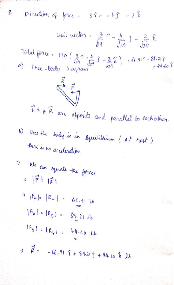 Dinectibn tor 2 3t-4 2. unit wdes J29 24 1otat force 120 (- 6.41- 81.21 -4.0 27 V29 A J24 Fre Bady Diaram a) ohherut amd para