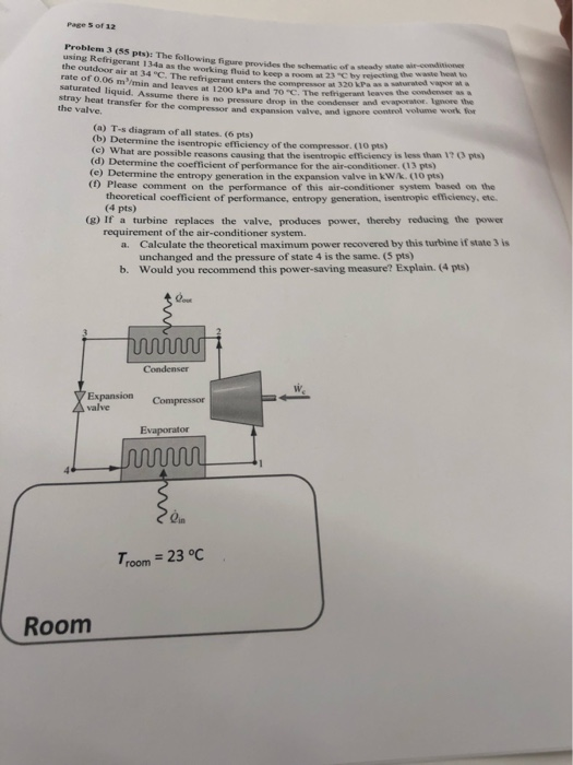 Page 5 of 12 Problem 3 (SS pts): The following figure provides the schematic o using Refrigerant 134a as the working fluid to