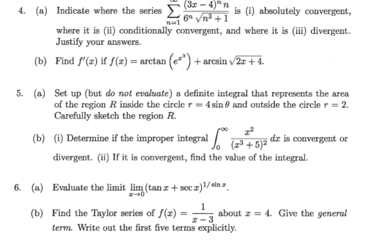4. (a) Indicate where the series is (i) absolutely convergent, n-1 where it is (ii) conditionally convergent, and where it is