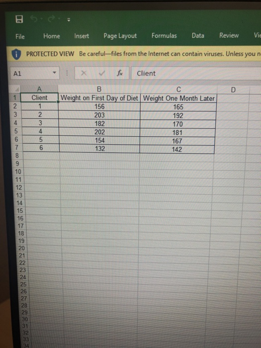 Review Vie Formulas Data Home Insert Page Layout File PROTECTED VIEW Be careful-files from the Internet can contain viruses.