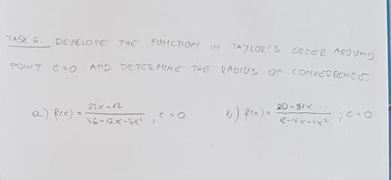 FUMCTION TASK 6 THE DEVELO PE TAY LO2 S 02DE2 AR0UND IN AND DETERINE THE RADIUS OF CONVE2 6ENCに PO/N T C 20-9/x 02x-/2 a) pex