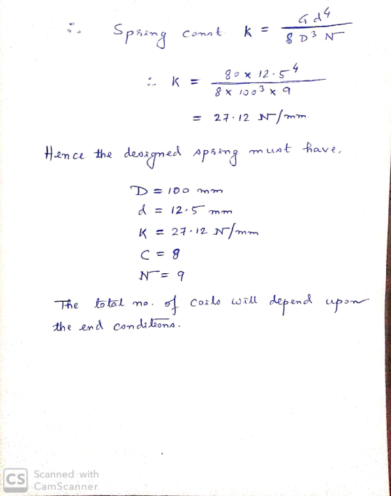 Spring Comnt S D3 N - 4 . К 3 27 12 mm munt have, deaiymed Apaing the D= 10c d 12.S = 27 i2 K N= Aepend upom Сoado torll o ta