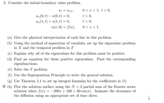 2. Consider the initial-boundary value problem 0<z<1, t>0. t > 0, t >0 Uz uェェ, Uz(0, t) _ u(0, t) = 0. a(z, 0) = f(z), (a) Gi