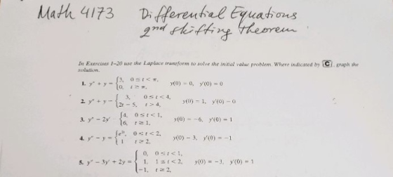 In Exercises 1-20 use the Laplace transform to solve she initial value problen. Where indicated by Cl. graph she rolution. L.
