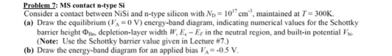 Problem 7: MS contact n-type Si Consider a contact between NiSi and n-type silicon with N 10 cm maintained at T 300K. (a) Dra