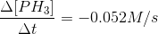 \frac{\Delta[PH_{3}]}{\Delta t} = - 0.052 M/s
