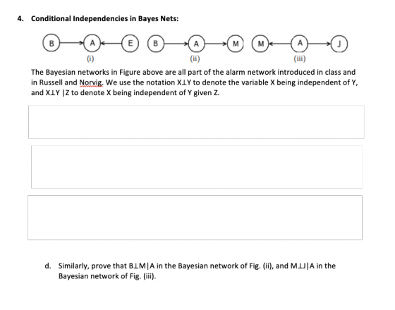 4. Conditional Independencies in Bayes Nets: A E M A A M (ii) (iii) (i) The Bayesian networks in Figure above are all part of