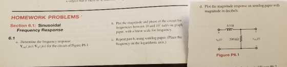 a subicct hat d. Plot the magnitude response on semilog paper with HOMEWORK PROBLEMS magnitude in decibels. Section 6.1: Sinu
