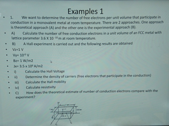 Examples1 1. We want to determine the number of free electrons per unit volume that participate in conduction in a monovalent