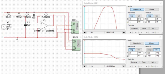Bode Plotter-XBP1 Mode Magnitude Phase R1 R2 1 ,992kΩ U1 Horizontal Log Lin Log Lin 1nF GHz F XBP1 V.1 C1 I-50 v 1kHz Revers