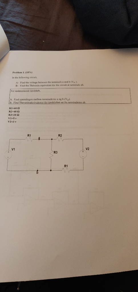 Problem 1, (10% ) In the following circuit. between the terminals a and b (Va) B. Find the Thévenin couivalent fre the circui