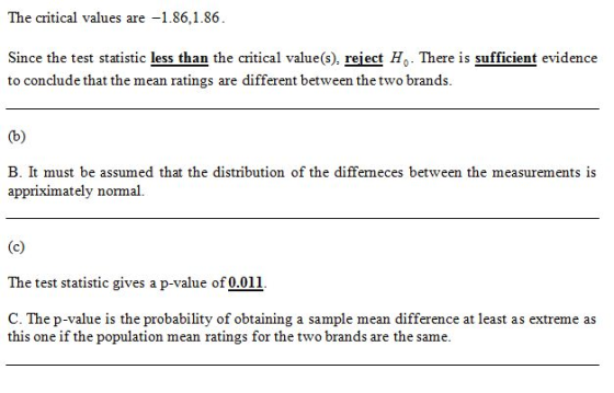 The critical values are -1.86,1.86 Since the test statistic less than the critical value(s), reject Ho. There is sufficient e
