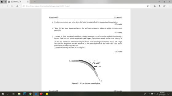 CE2711-FM.pdf O file://C/Users/Sachin/Desktop/Past%20papers/Eng/CE2 711-FM.pdf - (25 marks) Question 02 Explain momentum and
