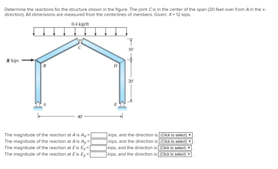 Determine the reactions for the structure shown in the figure. The joint Cis in the center of the span (20 feet over from A i