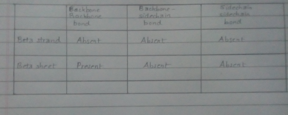 Sidech ain sidechaia bond B ackb Backbone one- sidechain bond bond Beta strand Absent Absent Abic Beta sheet Prelent Absent