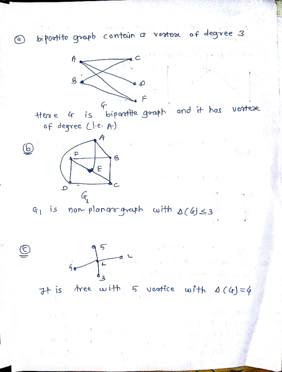 degree 3 of verteat Conteun a Poatite graph bi venteze and tt has bipantite goaph Hers e of degree ie A) A 0u plonargraph Cut