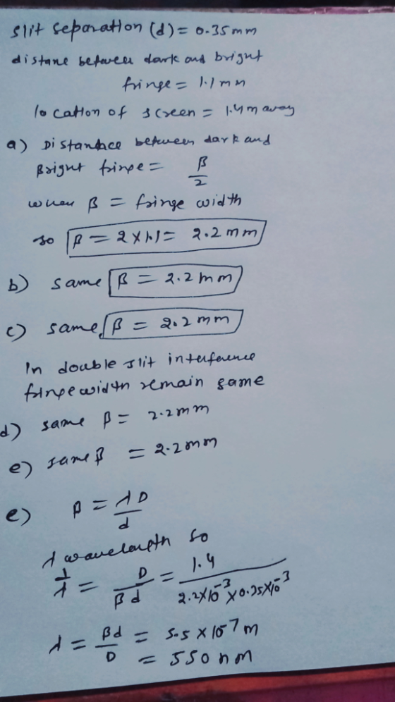 1 In A Double slit Experiment With A Slit Spacing Of 0 35 Mm The