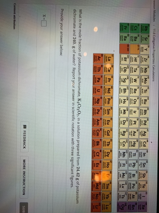 Calculations se Cs Ba Fr Ra La Ce Pr Nd Pm Sm Eu Gd Tb Ho Er Tm Yb Lu Md No Lr What is the mole fraction of potassium dichrom